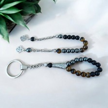 Kaplan Gözü Oniks Hematit Zaza Tesbih - Kaplan Gözü Oniks Hematit Tesbih Anahtarlık (2ADET)