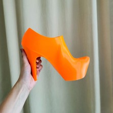 Topuklu Ayakkabı Dekoratif Vazo 18CM- 1 Adet - Turuncu - Özel Üretim - Bioplastik