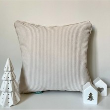 Decofav Bej Fitilli Kadife Kırlent Kılıfı - Lüks ve Modern Dekoratif Yastık Kılıfı