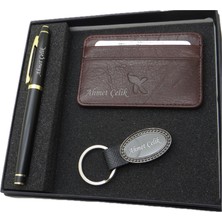Signator D382 Isme Özel Set - Deri Kartlık + Anahtarlık  + Kalem Seti | Isme Özel Hediyelik Set