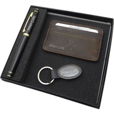 Signator D380 Isme Özel Set - Deri Kartlık + Anahtarlık  + Kalem Seti | Isme Özel Hediyelik Set