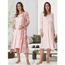 Effortt Dvina Lohusa Desenli Sabahlıklı Gecelik Pembe - 9045