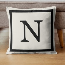 Perdeyap Harfli Kırlent Kılıfı - N Harfi - Hediyelik Dekoratif Kırlent Yastık Kılıfı 43  x  43  cm  Krem-Siyah