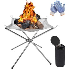Taşınabilir Dış Mekan Ateş Çukuru 42CM Katlanabilir Paslanmaz Çelik Hasır Ateş Çukuru