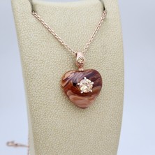 6 mm Zirkon Taşlı Bakalit Sıkma Kehribar Gümüş Kolye