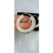 Stainless Steel Badelis Çelik Renkli Halka Beyaz Küpe