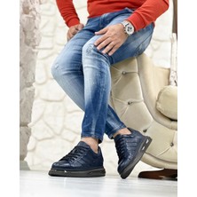 Dark Blue Tillew 0989 Hakiki Deri Erkek Sneaker Lacivert