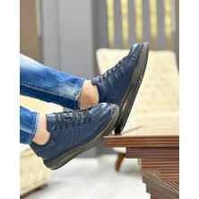 Dark Blue Tillew 0989 Hakiki Deri Erkek Sneaker Lacivert