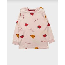 Mumio Kız Çocuk Pembe Çilek Desenli Uzun Kollu Pijama Takımı