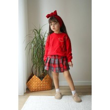 Narin Kids Bayramlık Ekose Etekli Kız Çocuk Alt Üst Takım