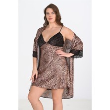 Motto10 Butik MOTTO10 Butik Büyük Beden 2li Leopar Sabahlık Takımı Bigsize 6203