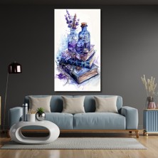Kanvas Tablo Sulu Boya Görünümlü Kitap ve Çiçek Temalı Hd Dijital Baskı Kanvas Tablo