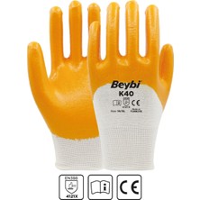 Beybi K40 Nitril Kaplı Pamuk ve Polyester Örgü Eldiven - 12 Çift