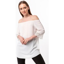 Laranor Kolda Güpür Detaylı Madonna Yaka Bluz