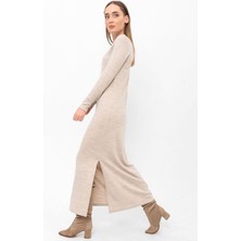 Bisiklet Yaka Yırtmaçlı Uzun Triko Elbise