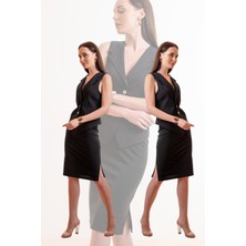 Laranor Klasik Kesim Yırtmaç Detay Krepkalem Etek (Gündüz & Gece Şıklığı)