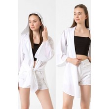 Laranor Kapüşonlu Yırtmaçlı Vual Kimono & Hırka