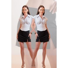 Laranor Yırtmaç Detay Krep Şort Etek (Gündüz & Gece)