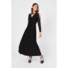 Kadın Tül Kolda Yırtmaç Detay Elbise