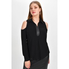 Kadın Omuz Detay Gömlek Yaka Bluz