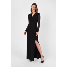 Kadın Yırtmaç Detay Volanlı Balık Elbise