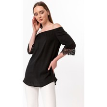 Laranor Kolda Güpür Detaylı Madonna Yaka Bluz