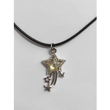 TM Tasarım Mağazası Siyah Deri Ipli Şeffaf Taşlı Kayan Yıldız Kolye - Sevgililer Günü Doğum Günü Yılbaşı Hediyesi