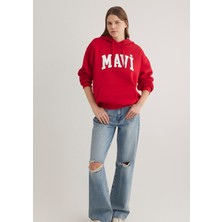 Mavi Mavi Logo Baskılı Kapüşonlu Kırmızı Sweatshirt 1600361-86417