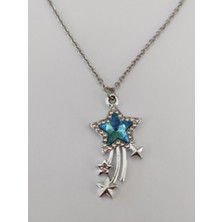 TM Tasarım Mağazası Mavi Taşlı Kayan Yıldız Kolye - Sevgililer Günü Doğum Günü Yılbaşı Hediyesi