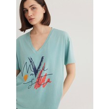 Mavi Mavi Baskılı Yeşil İstanbul Tişört 1601176-34078