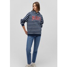 Mavi Mavi Logo Baskılı Lacivert Çizgili Sweatshirt 1S10118-81518