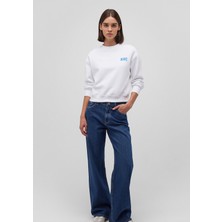Mavi Kadın Beyaz Crop Sweatshirt Uzun Kollu Logo Baskılı Regular Fit 1611601-620