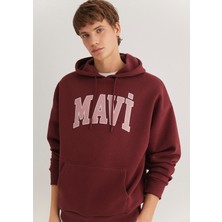 Mavi Mavi Logo Baskılı Kapüşonlu Bordo Sweatshirt 067149-70396