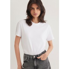 Mavi Bisiklet Yaka Beyaz Basic Tişört 1600955-620