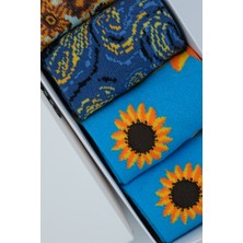 Stocalze Unisex Pamuklu Soket Çorap. Karışık Renkli Vazo Çiçek ve Gece Desenli Soket Çorap. Sanat Temalı 5'li Soket Çorap Seti