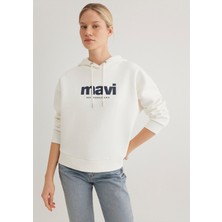 Mavi Mavi Logo Baskılı Kapüşonlu Ekru Sweatshirt 168334-81964