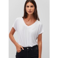 Mavi V Yaka Beyaz Basic Viskoz Tişört 167714-620