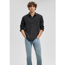 Mavi Siyah Keten Gömlek 021190-900