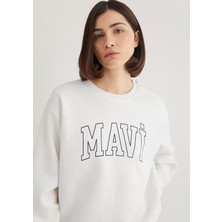 Mavi Mavi Logo Baskılı Beyaz Sweatshirt 1611192-70057