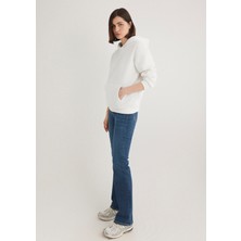 Mavi Kapüşonlu Beyaz Basic Sweatshirt 167299-70057