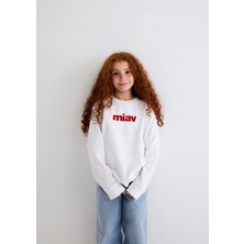 Mavi Kırmızı Miav Baskılı Beyaz Çocuk Sweatshirt 6610031-602