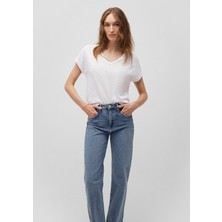 Mavi V Yaka Beyaz Basic Tişört 1612380-620