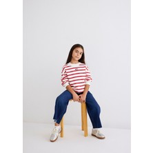 Mavi Mavi Logo Baskılı Kırmızı Çizgili Sweatshirt 7S10038-82054