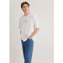 Mavi Miav Baskılı Oversize Beyaz Tişört 0611704-620