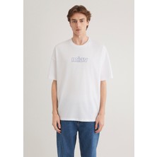 Mavi Miav Baskılı Oversize Beyaz Tişört 0611704-620