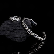 Tesbih Sepetim 925  AyarGümüş Örgü Motifli Erkek Kelepçe Bileklik Yüzük Modeli