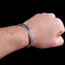 Tesbih Sepetim 925  AyarGümüş Desen Motifli Erkek Kelepçe Bileklik