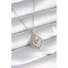Skygo 316L Çelik Gümüş Renk Zirkon Taş Detay Taç Kalp Model Kadın Kolye - TJ-BKO8273