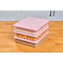 Saklama Kabı Soft Kapak 3 Adet 3 Litre Pudra Pembe Dondurucu Kabı
