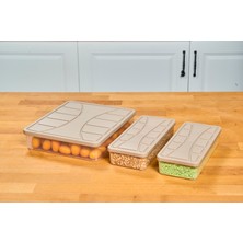 Saklama Kabı Soft Kapak 3 Lü Set (  2 Adt 1.1 Lt ) + ( 1 Adt 3 Lt ) Bej Dondurucu Kabı